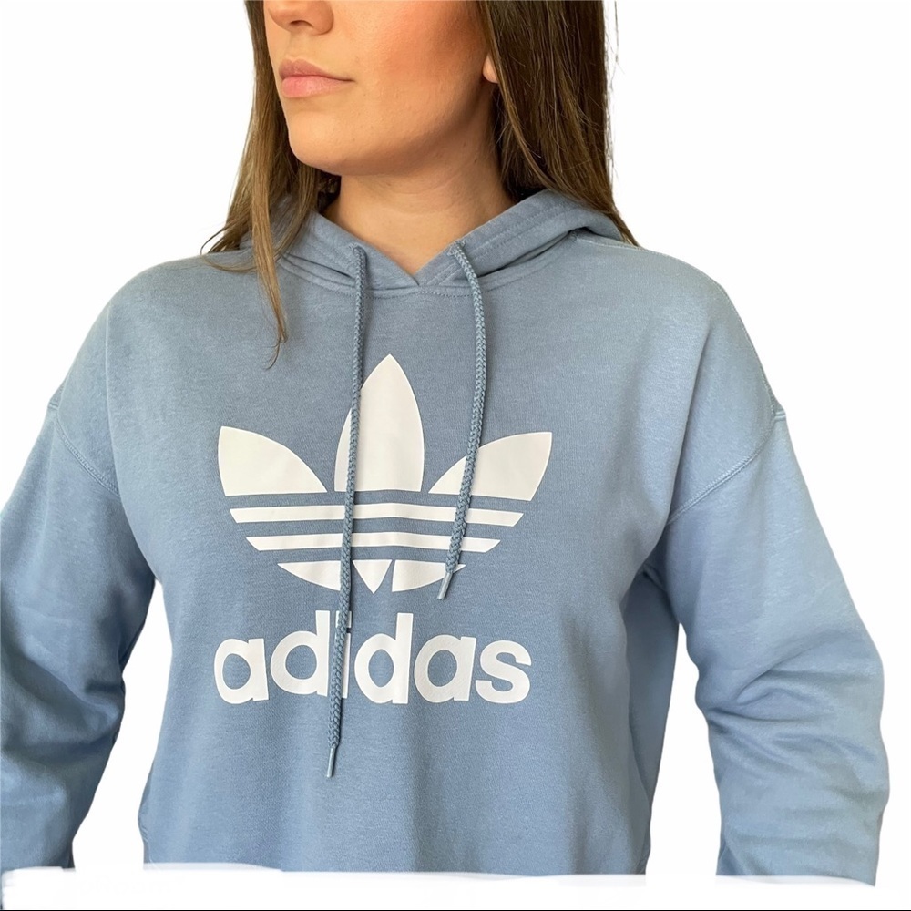 Adidas Active Icons Cropped Slate Blue Hoodie - Picture 2 of 11